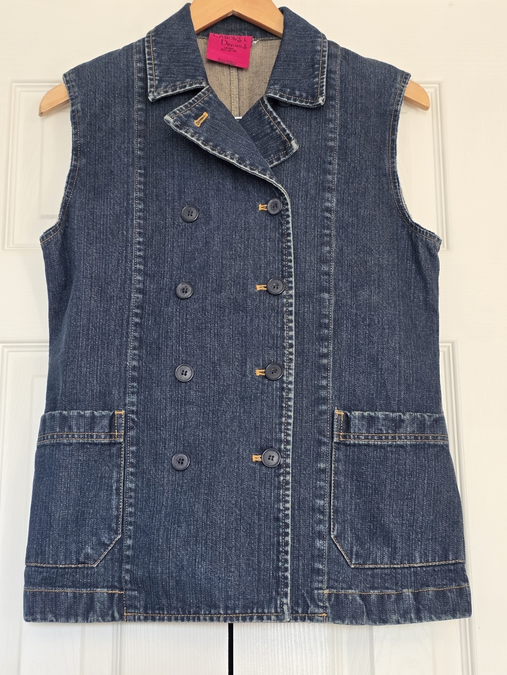 Carol's Denims Women's Sleeveless Dark Indigo Denim Button Front Vest, Size L